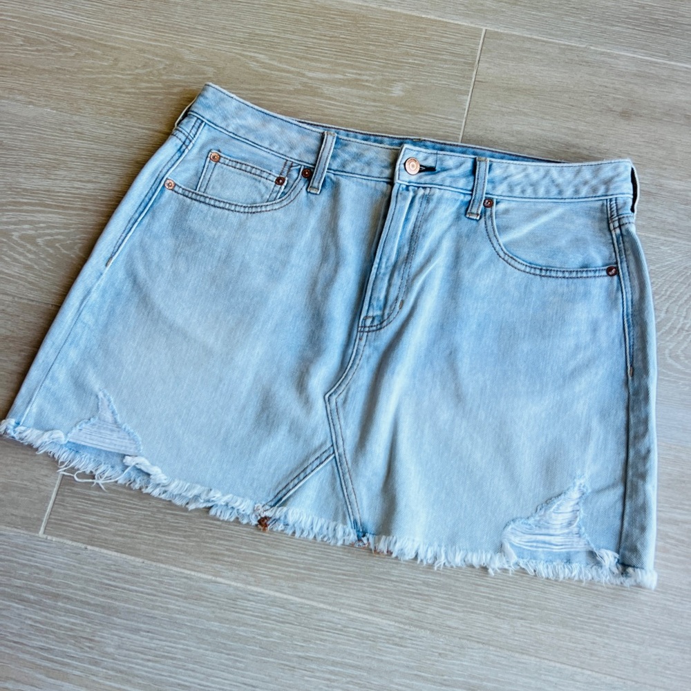 American Eagle Outfitters Sky Blue Frayed Mini Skirt